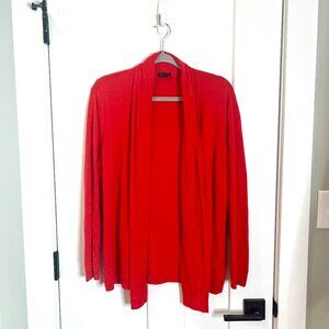 Talbots Bright Red Lightweight Linen Blend Drapey Open Front Cardigan Sweater XL